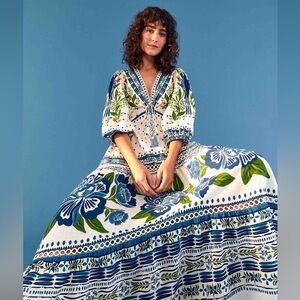 FARM Rio Off White Macaw Flight Maxi Dress